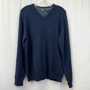 Izod Womens Pullover Sweater Blue Long Sleeve V Neck Tight Knit Boyfriend XL